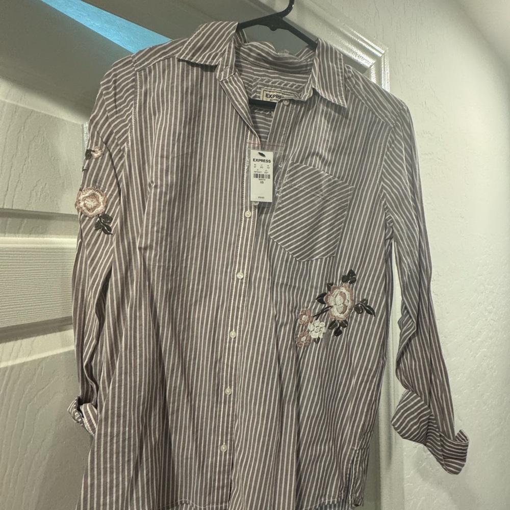 Striped Gray Floral Embroidered Men's Shirt